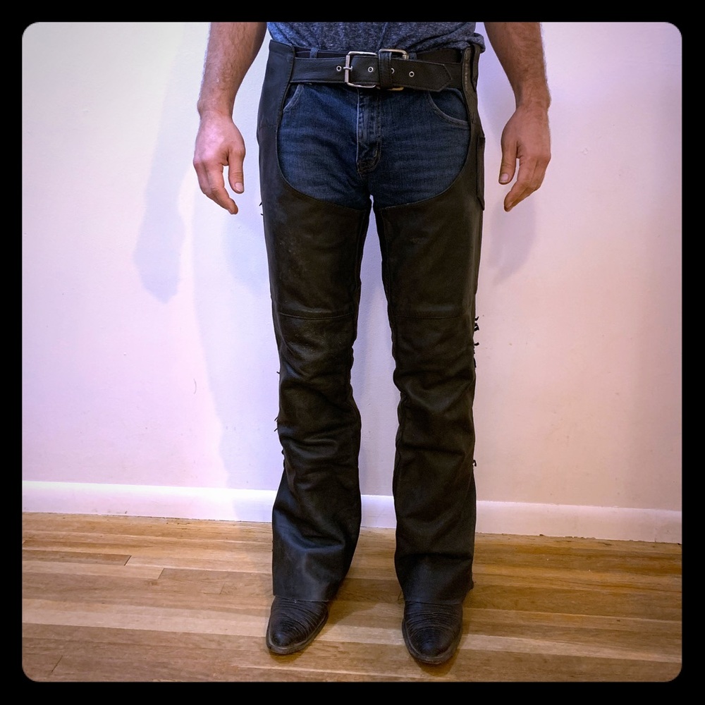Unisex motorcycle leather chaps